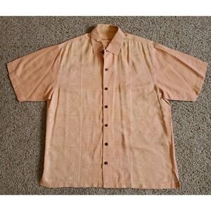 Tommy Bahama Shirt Mens Large Silk Hawaiian Orange Short Sleeve
